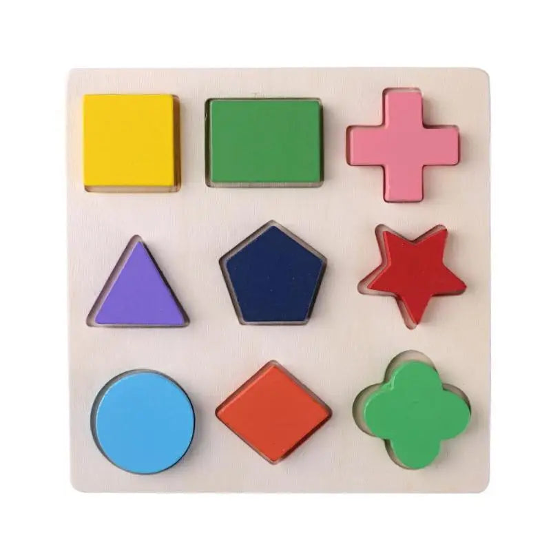 Wooden Geometric Shapes Montessori Puzzle - Sorting & Counting Educational