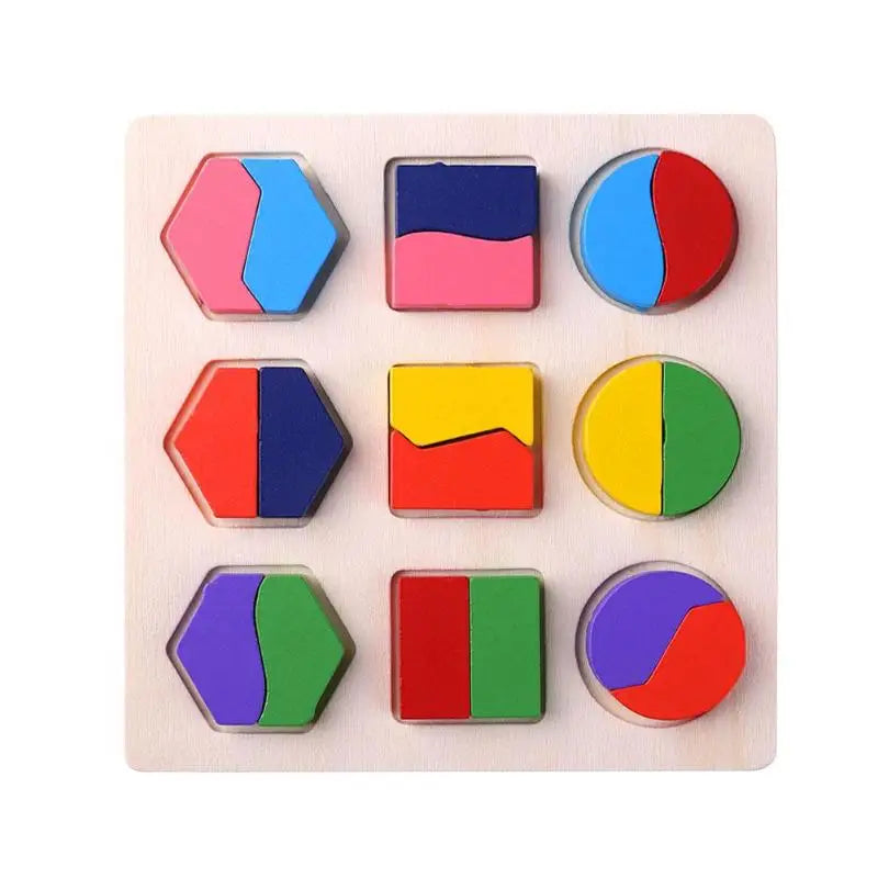 Wooden Geometric Shapes Montessori Puzzle - Sorting & Counting Educational