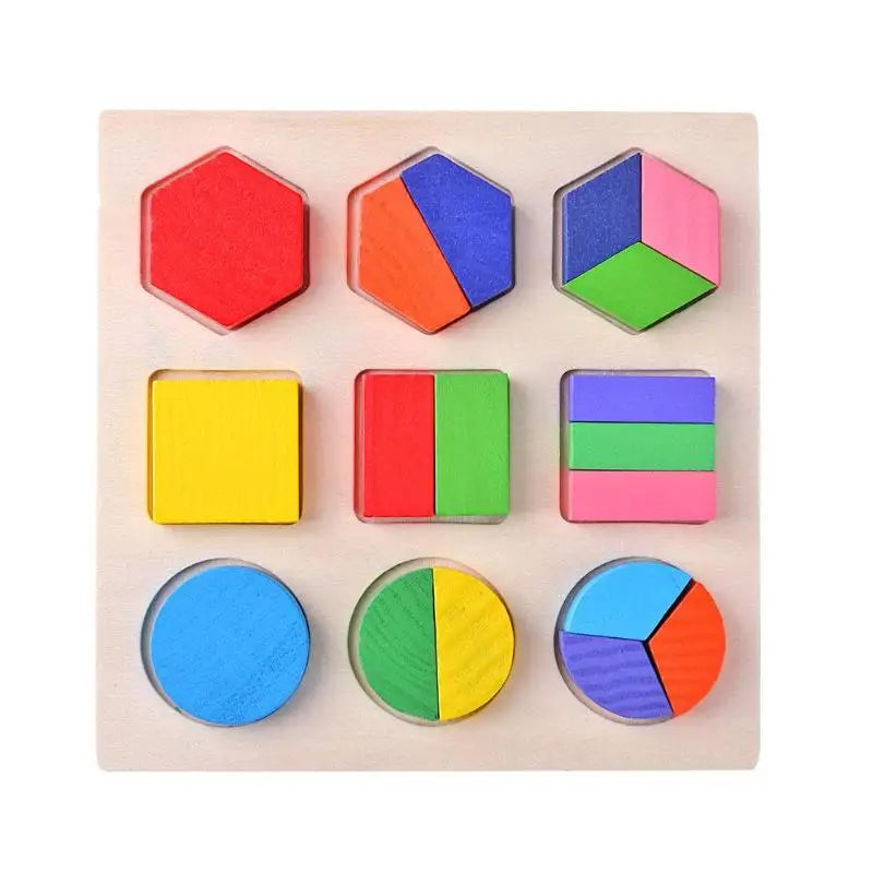 Wooden Geometric Shapes Montessori Puzzle - Sorting & Counting Educational