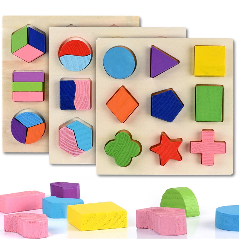 Wooden Geometric Shapes Montessori Puzzle - Sorting & Counting Educational