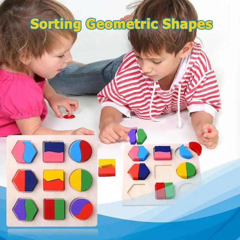 Wooden Geometric Shapes Montessori Puzzle - Sorting & Counting Educational