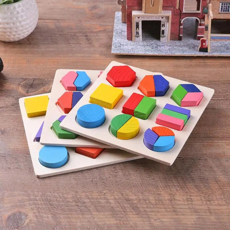Wooden Geometric Shapes Montessori Puzzle - Sorting & Counting Educational