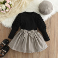 Girls Three-Piece Outfit Set with Plaid Skirt