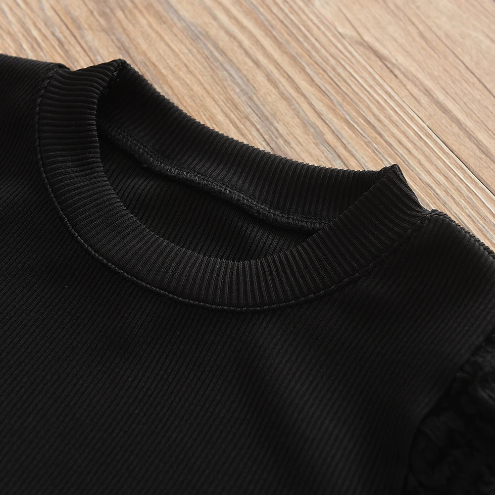 Girls Three-Piece Outfit Set with Plaid Skirt