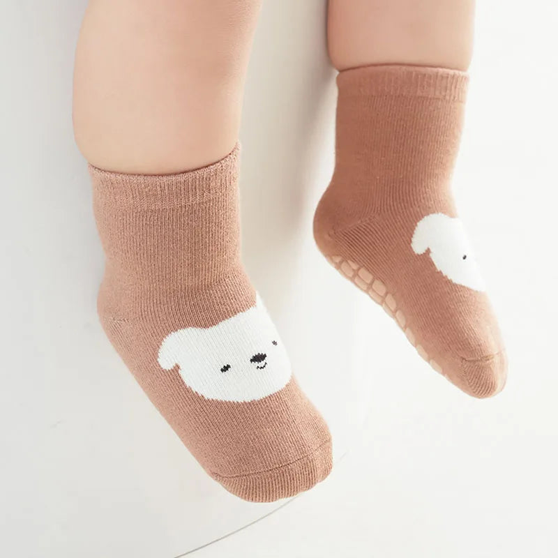 6 Pairs | Kids Non-Slip Cartoon Socks – Cute Fox and Bear Floor Socks for Toddlers