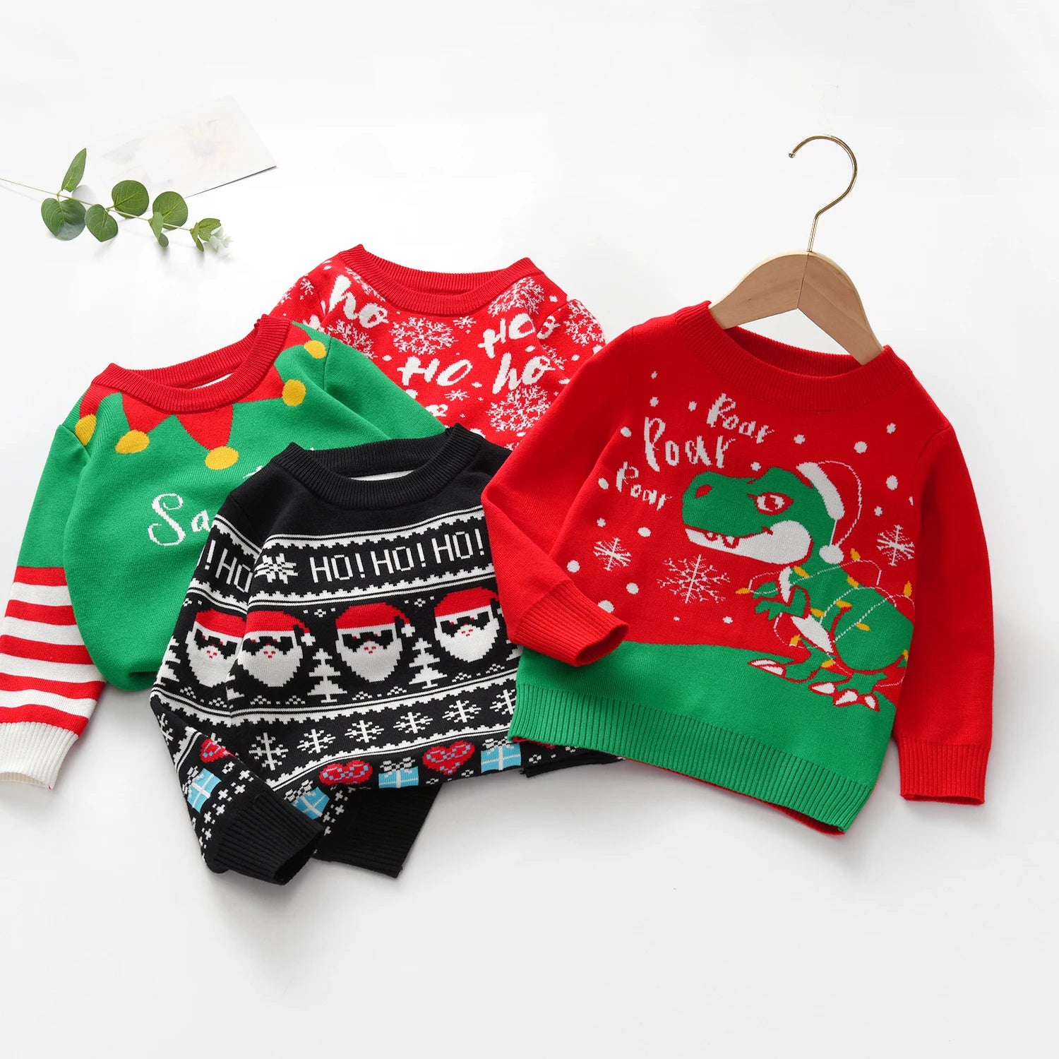 Premium knitted Christmas dinosaur jumper, soft, cosy and perfect for a refined festive kids’ look