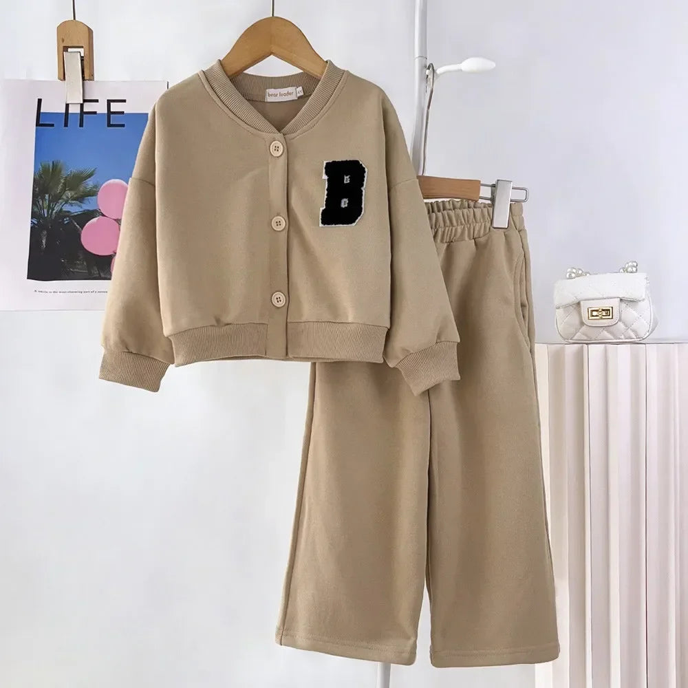 Kids Letter Cardigan Two-Piece Outfit Set