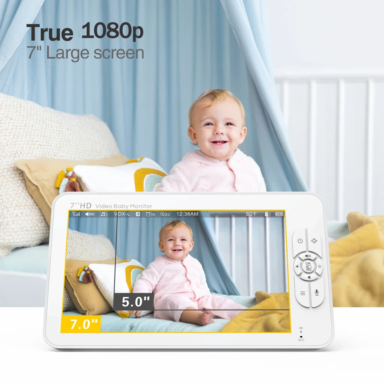 7" HD Video Baby Monitor with Dual Cameras, Split Screen & Long Range