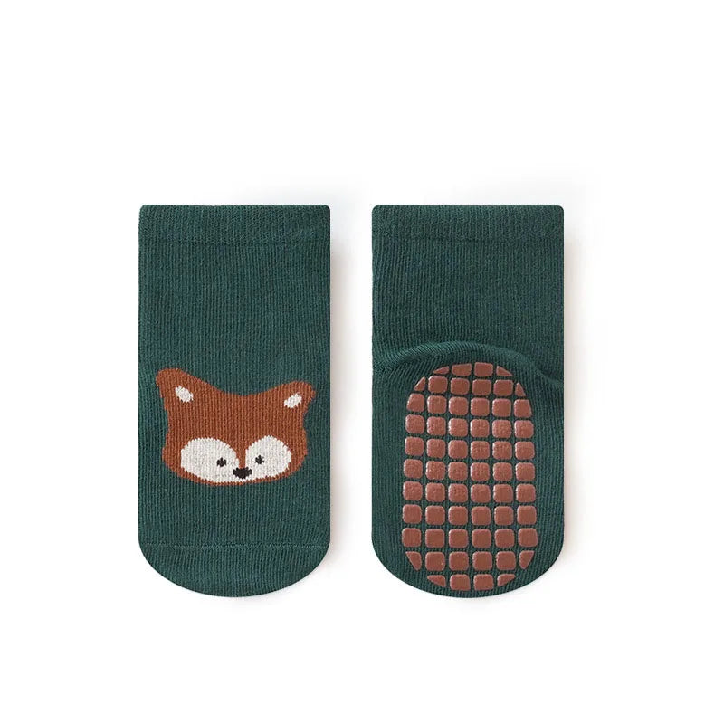 6 Pairs | Kids Non-Slip Cartoon Socks – Cute Fox and Bear Floor Socks for Toddlers