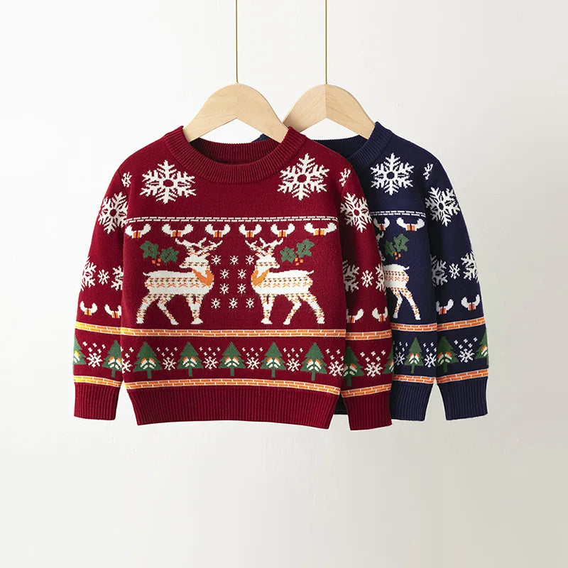 Cosy Christmas knitted sweatshirt for boys and girls, made from soft cotton knit with a relaxed fit. Shop now and keep them warm in festive style