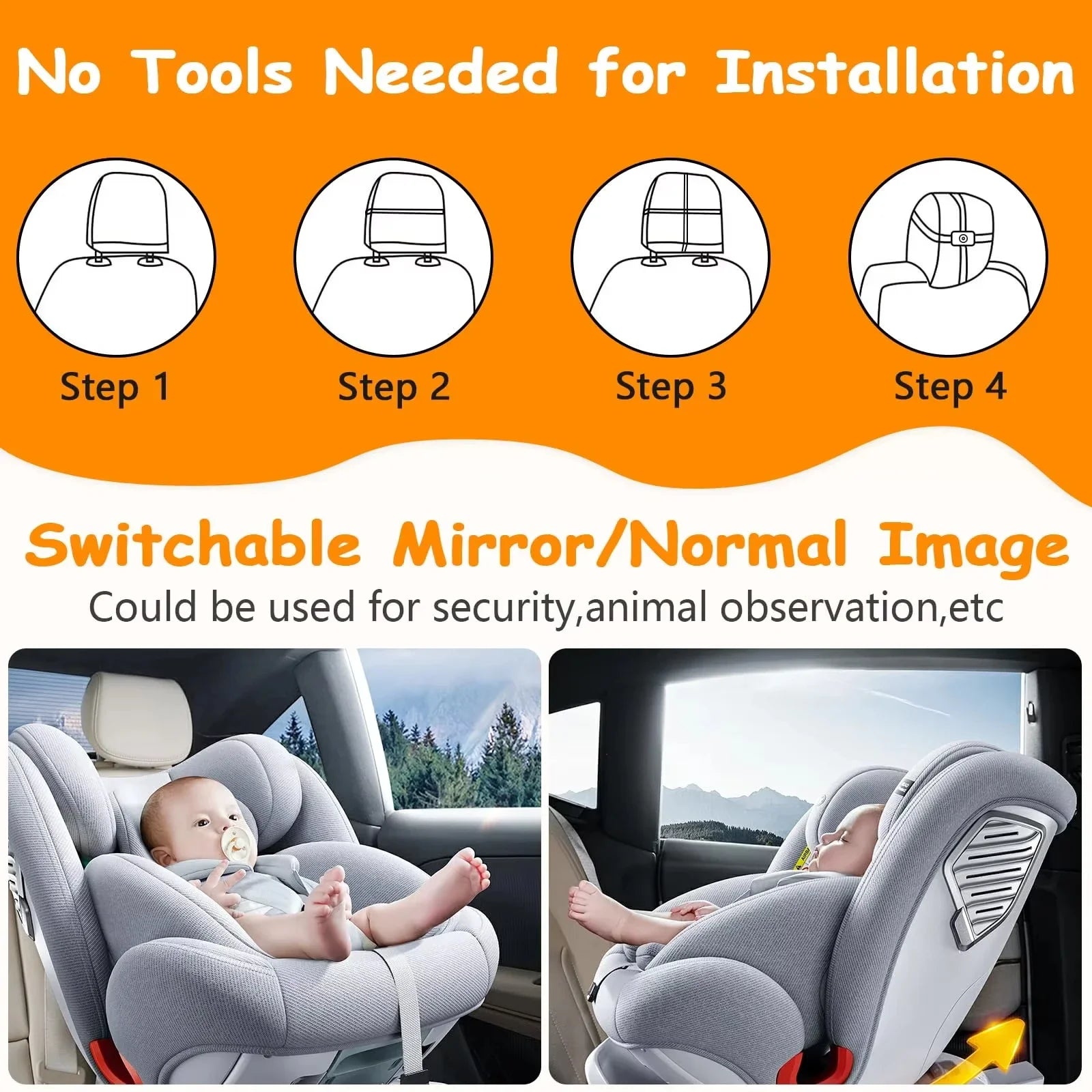 7" Dual Baby Car Camera with Night Vision & 360° Rotating View