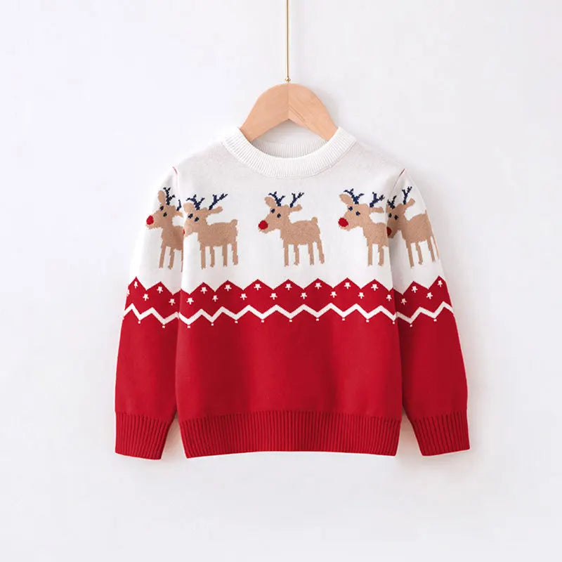 Cosy Christmas knitted sweatshirt for boys and girls, made from soft cotton knit with a relaxed fit. Shop now and keep them warm in festive style