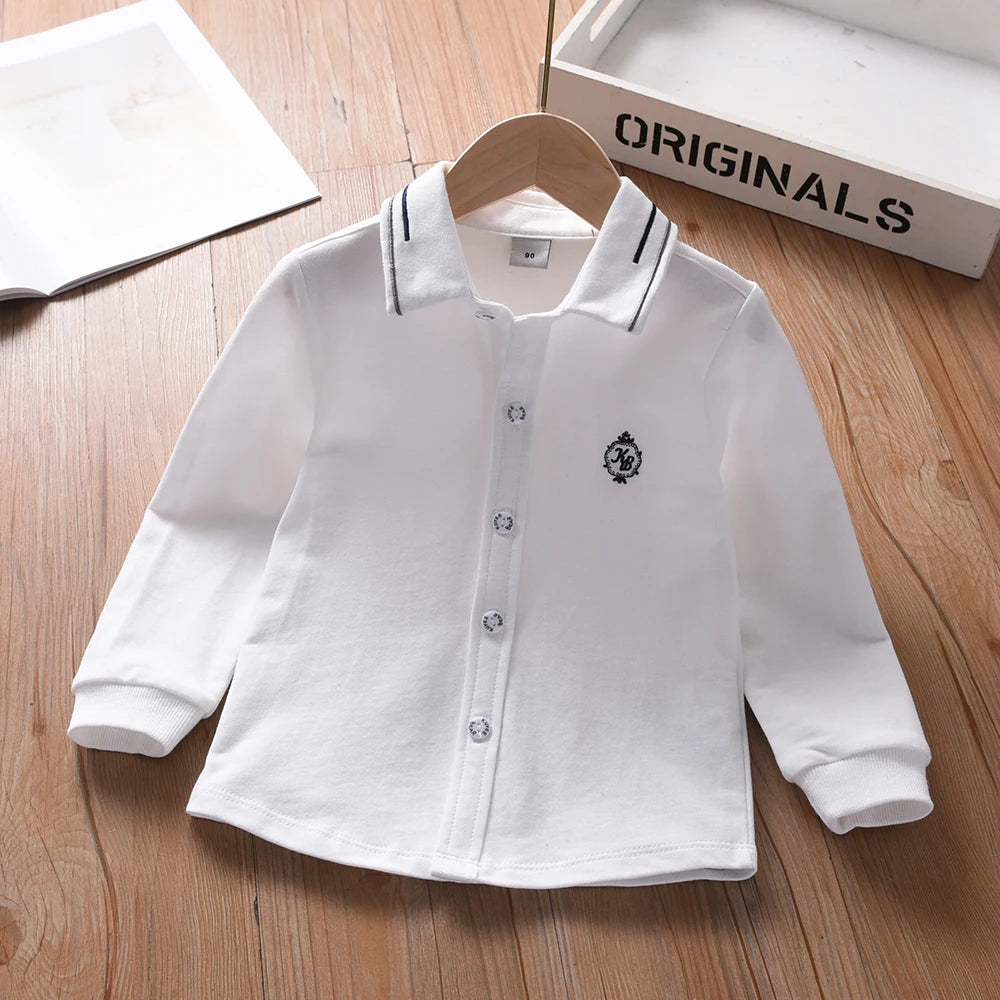 Boys’ long sleeve white cotton shirt with embroidered detail — perfect for everyday wear