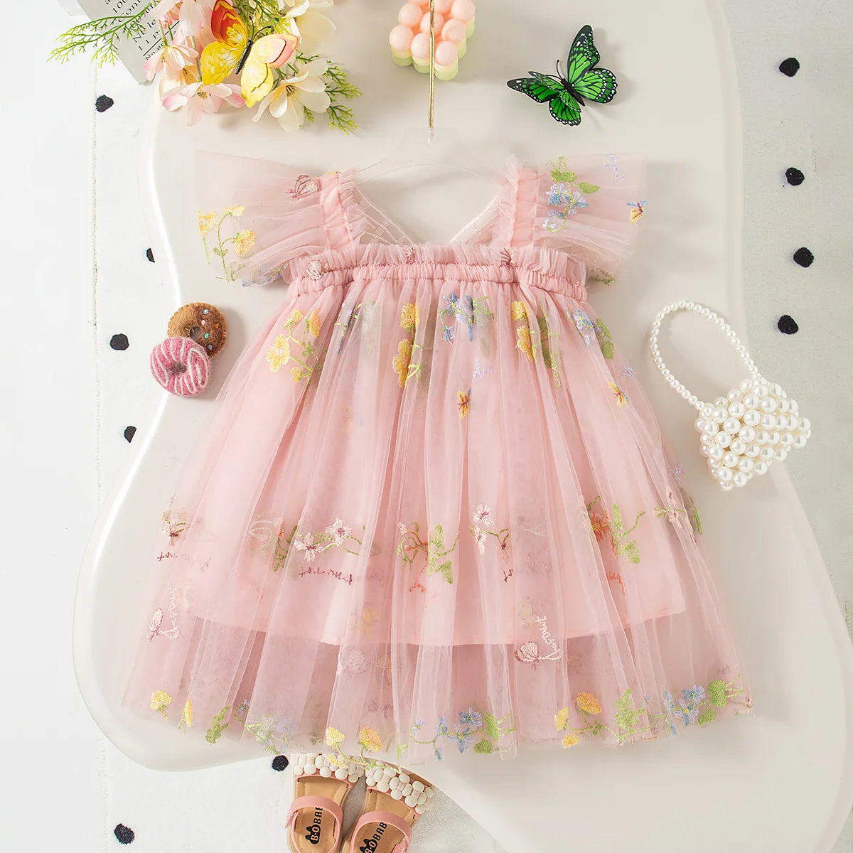 Floral Tulle Dress for Baby Girls – Elegant Outfit for Weddings and Special Occasions