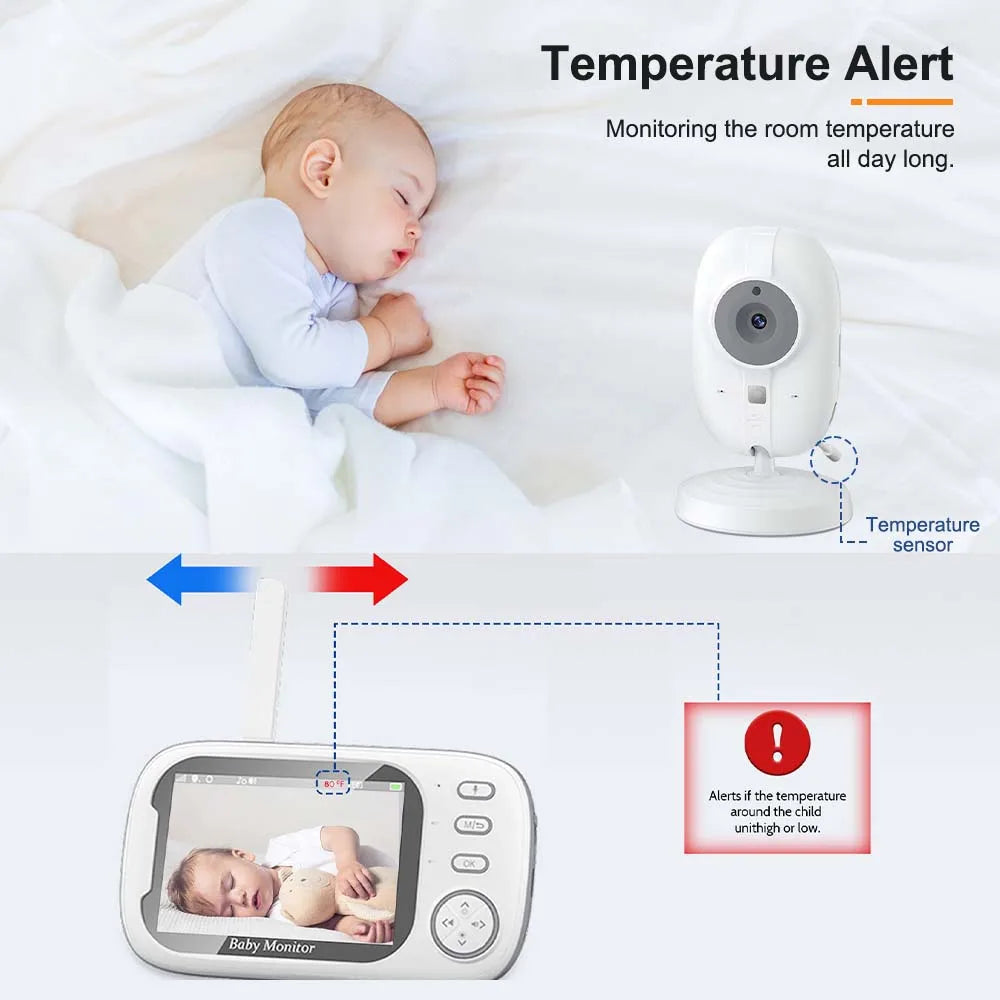3.5" Video Baby Monitor – Night Vision, Two-Way Talk & Temperature Sensor