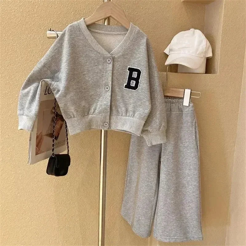 Kids Letter Cardigan Two-Piece Outfit Set