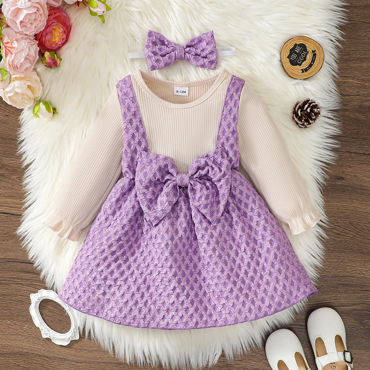 Cute 2-piece bow dress and headband — a sweet princess look for the festive season