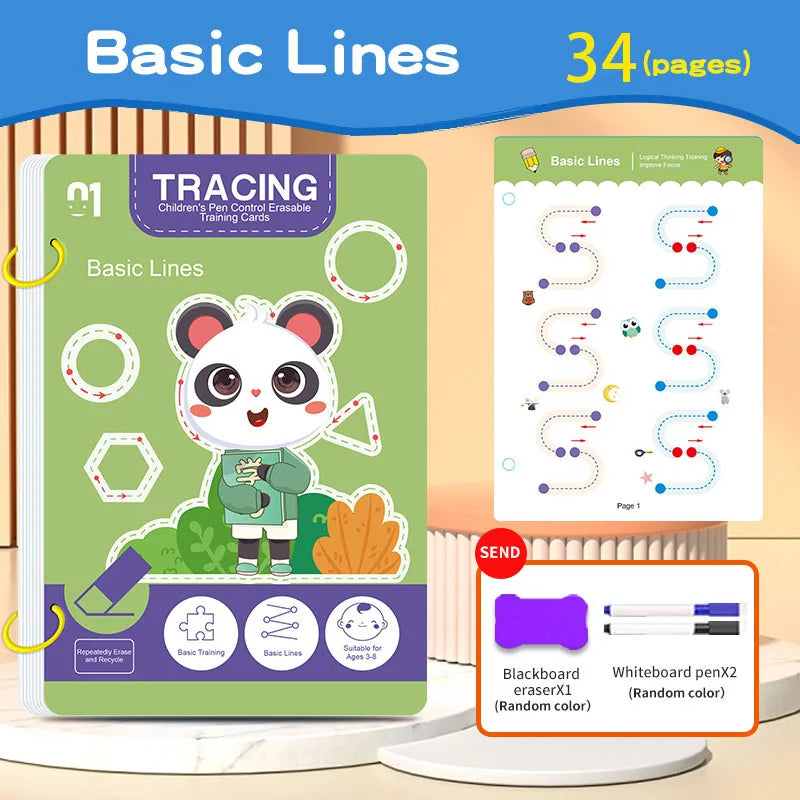 Educational Reusable Workbook for Children – 34 Wipe-Clean Pages