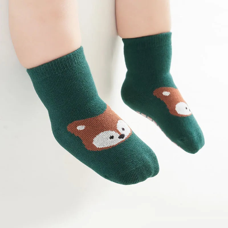 6 Pairs | Kids Non-Slip Cartoon Socks – Cute Fox and Bear Floor Socks for Toddlers