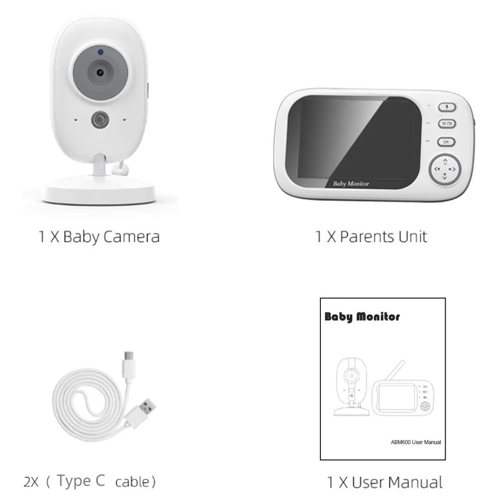 3.5" Video Baby Monitor – Night Vision, Two-Way Talk & Temperature Sensor