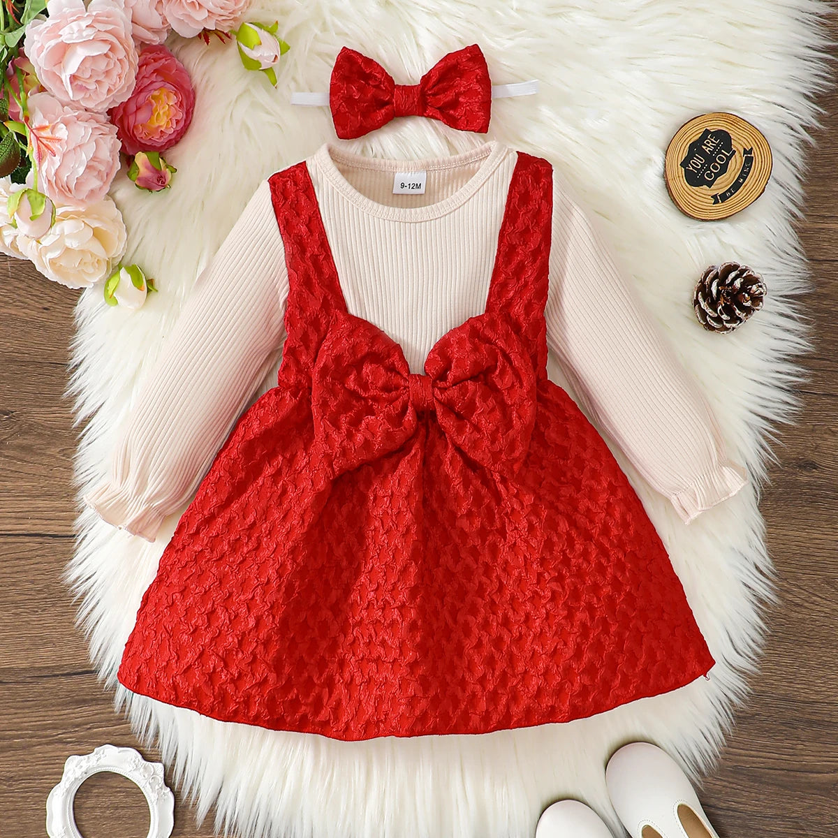 Cute 2-piece bow dress and headband — a sweet princess look for the festive season