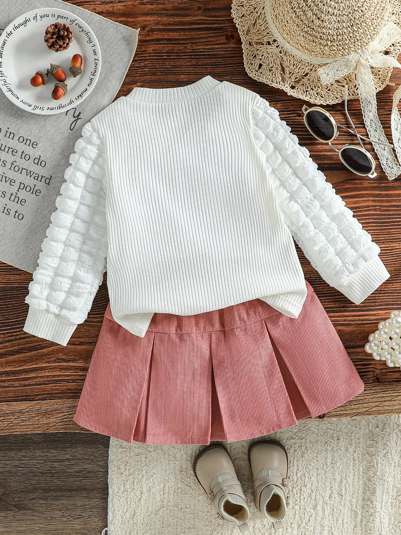 Cute 2-piece heart top and bow skirt set for girls — perfect for spring and autumn