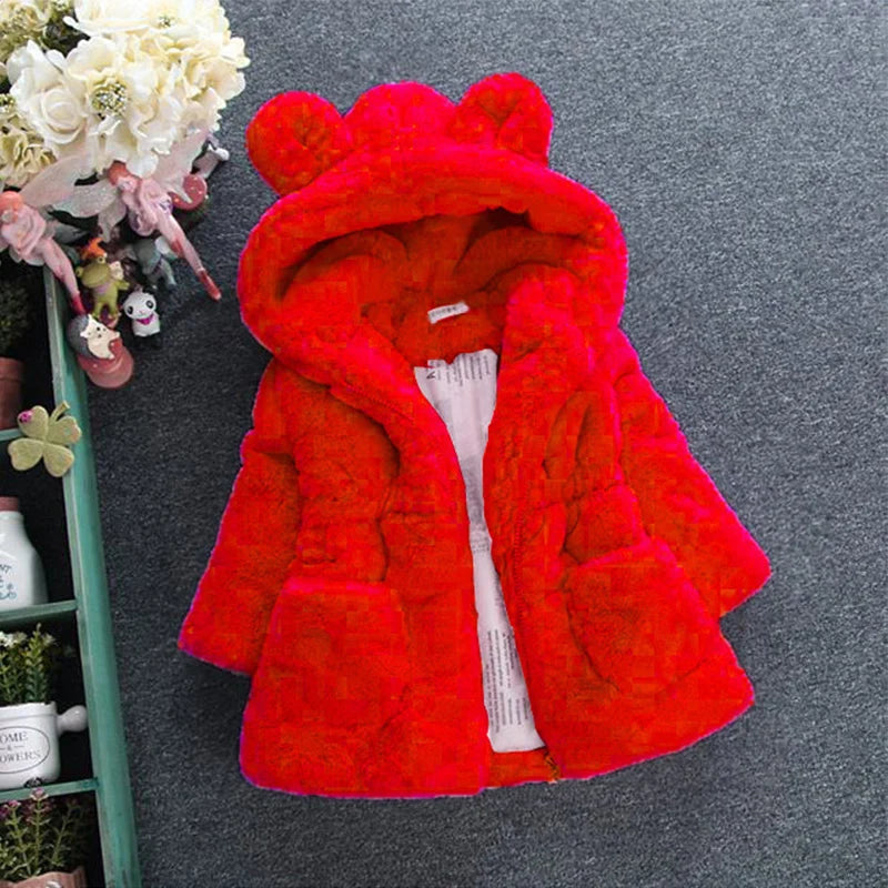 Warm Faux Fur Hooded Jacket for Girls