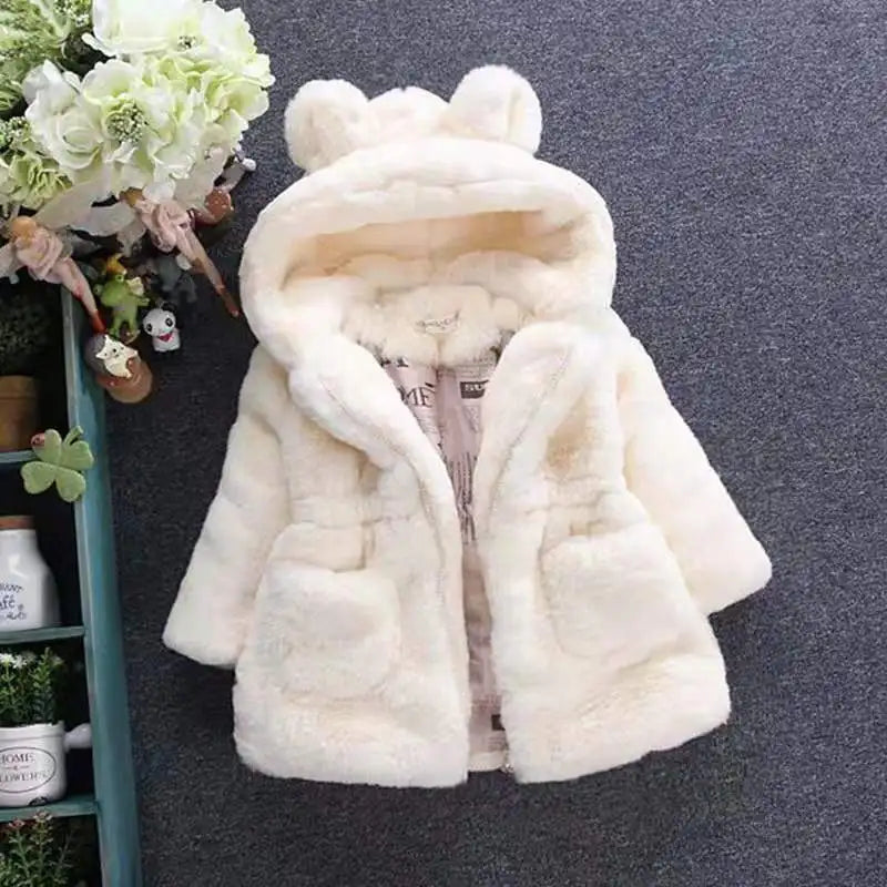 Warm Faux Fur Hooded Jacket for Girls