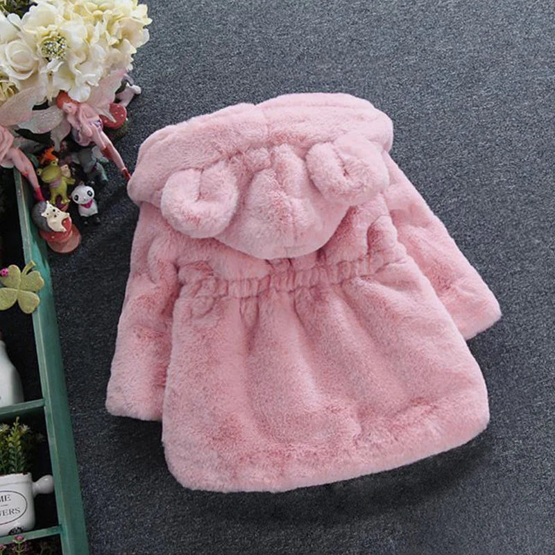 Warm Faux Fur Hooded Jacket for Girls