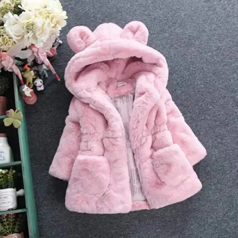 Warm Faux Fur Hooded Jacket for Girls