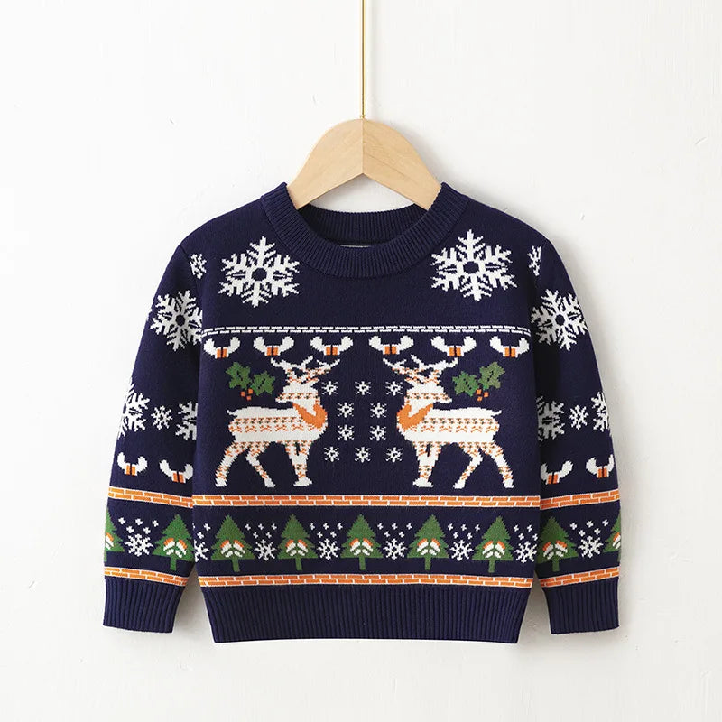 Cosy Christmas knitted sweatshirt for boys and girls, made from soft cotton knit with a relaxed fit. Shop now and keep them warm in festive style