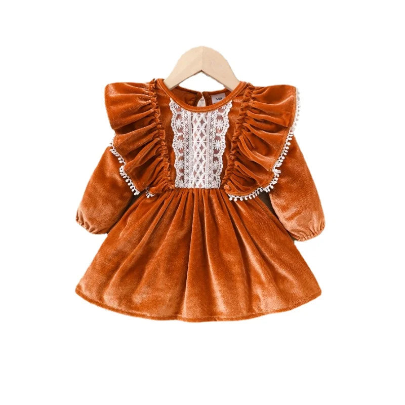 Elegant satin dress with ruffle sleeves — a festive look for Christmas and New Year celebrations