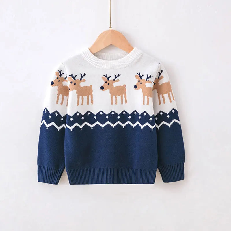 Cosy Christmas knitted sweatshirt for boys and girls, made from soft cotton knit with a relaxed fit. Shop now and keep them warm in festive style