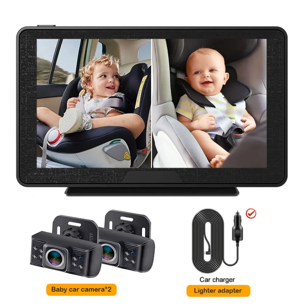7" Dual Baby Car Camera with Night Vision & 360° Rotating View