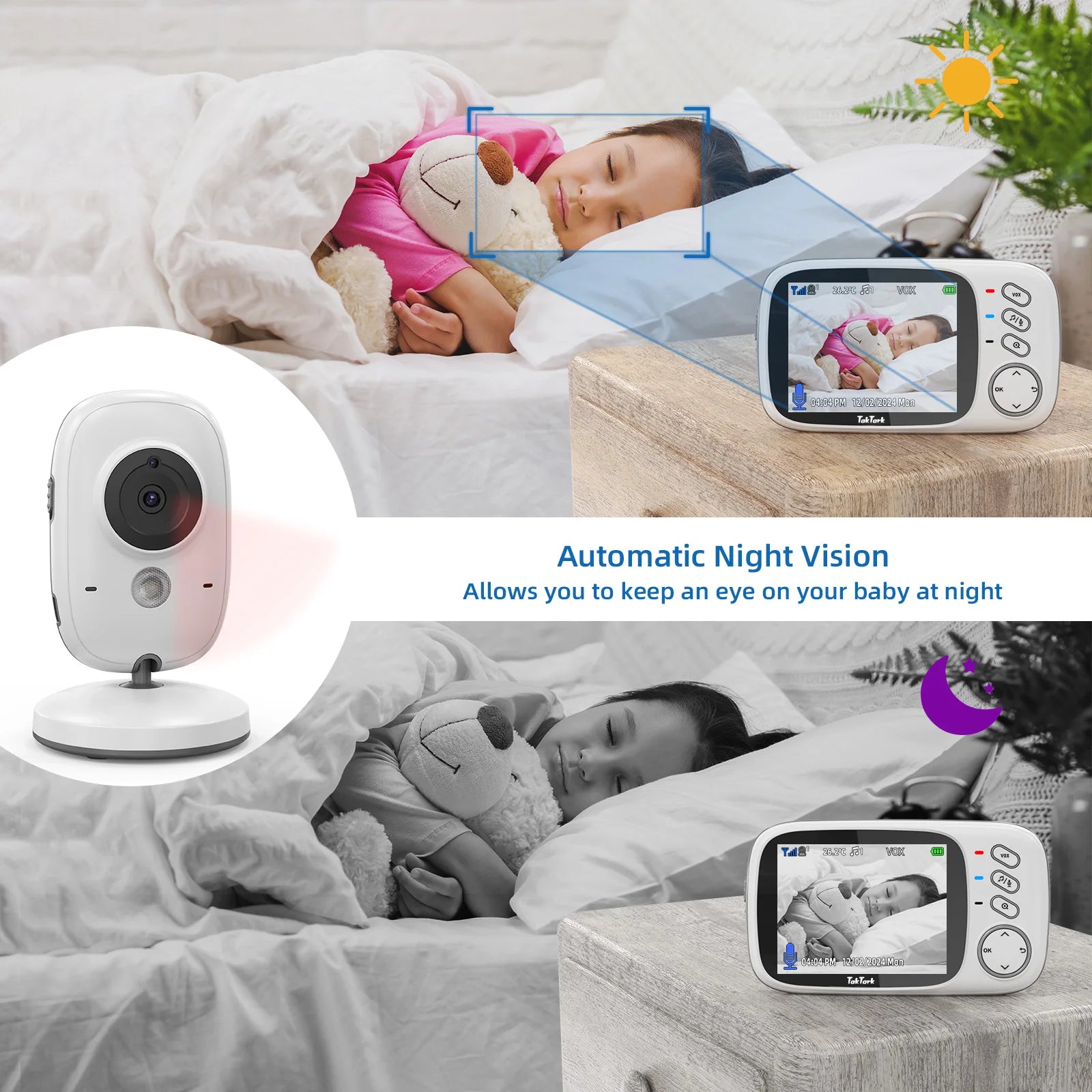 TakTark 3.2" Wireless Video Baby Monitor with Night Vision & Two-Way Intercom