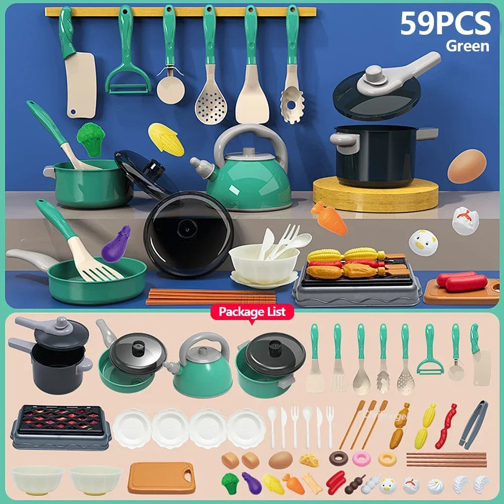 Kids Play Kitchen Accessories Set | Complete Cooking Toy Kit with Pretend Food and Pots