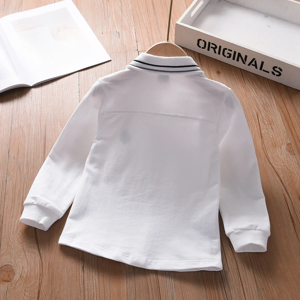 Boys’ long sleeve white cotton shirt with embroidered detail — perfect for everyday wear