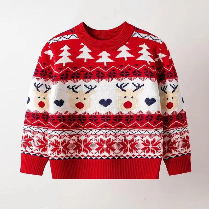 Cosy Christmas knitted sweatshirt for boys and girls, made from soft cotton knit with a relaxed fit. Shop now and keep them warm in festive style