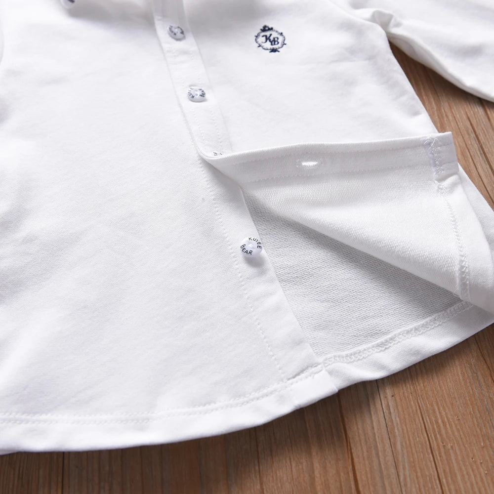 Boys’ long sleeve white cotton shirt with embroidered detail — perfect for everyday wear