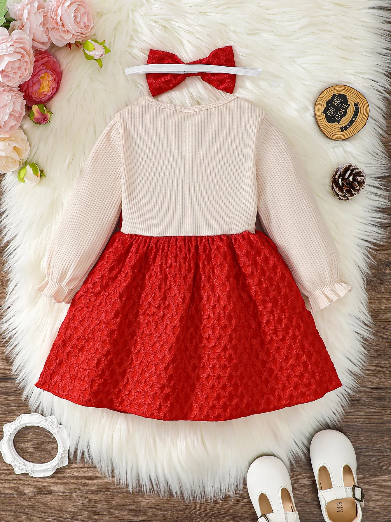 Cute 2-piece bow dress and headband — a sweet princess look for the festive season