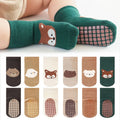 6 Pairs | Kids Non-Slip Cartoon Socks – Cute Fox and Bear Floor Socks for Toddlers