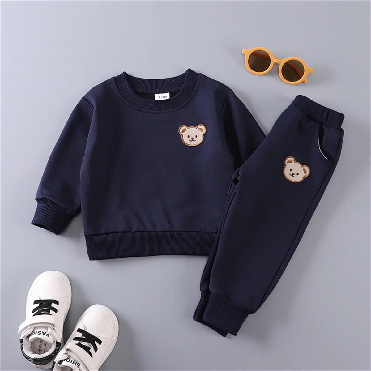 Baby Bear Embroidered Two-Piece Hoodie Set